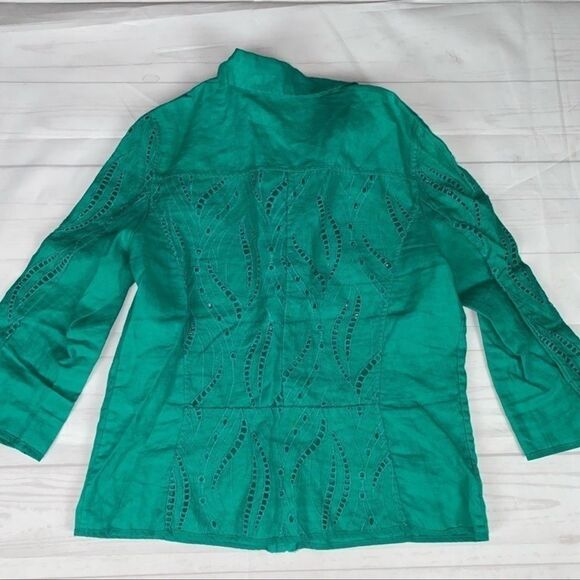 Chico's Jade Green Linen Eyelet Zip Up Jacket Size 0 - Picture 7 of 9
